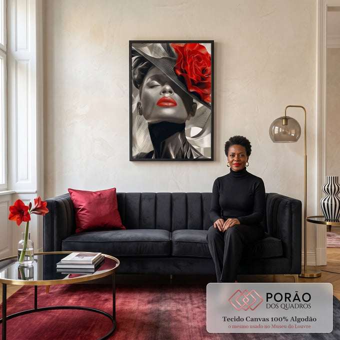 Quadro Decorativo Elegância Abstrata Feminino Estilizado em sala de estar moderna - quadros decorativos para sala