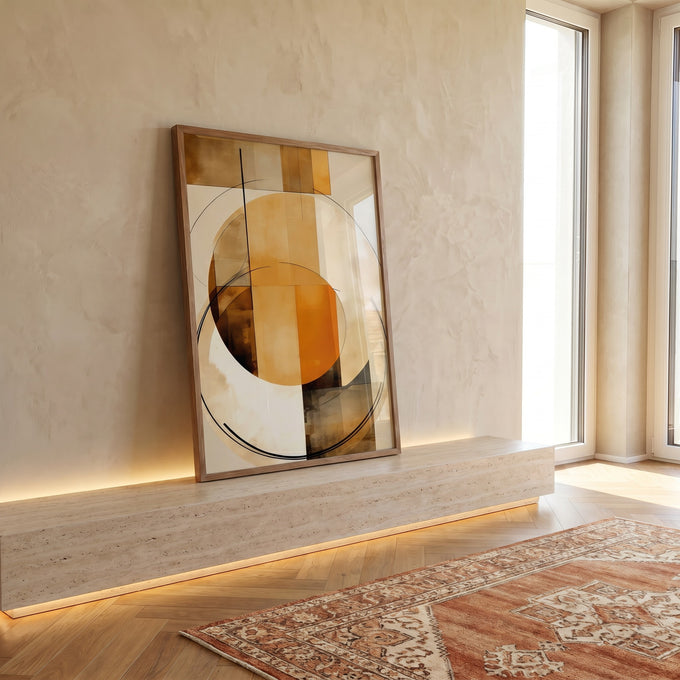 Quadro Decorativo Geométrico Moderno Círculos em Harmonia em ambiente decorado - quadros decorativos para sala