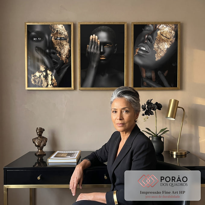Quadro Decorativo: Beleza Dourada - Luxo e Sofisticação em escritorio moderno - quadros decorativos para sala