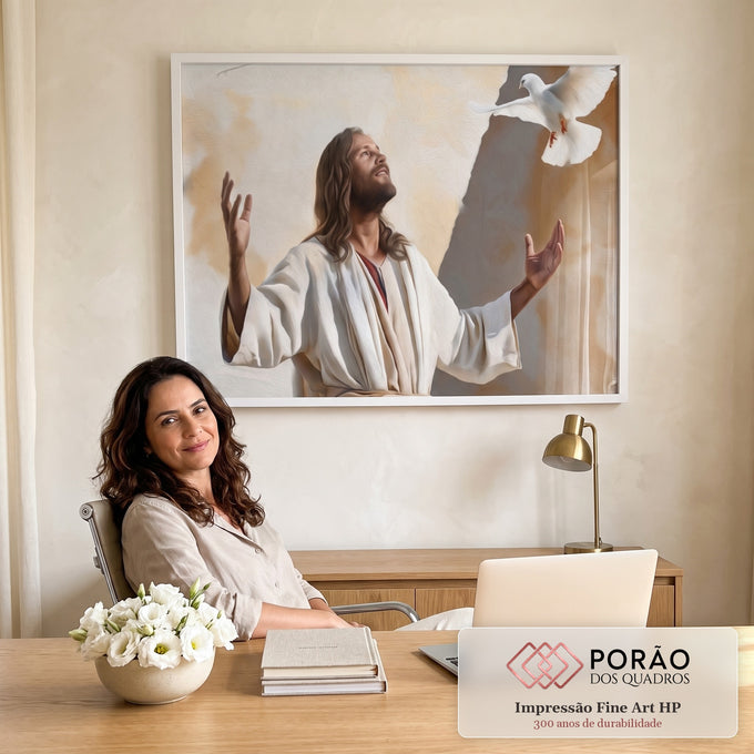 Quadro Decorativo Espiritual de Serenidade e Acolhimento em escritorio moderno - quadros decorativos para sala