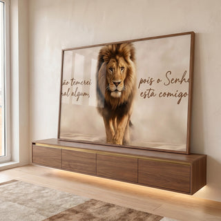 Quadro Decorativo Leão de Coragem e Inspiração em ambiente decorado - quadros decorativos para sala