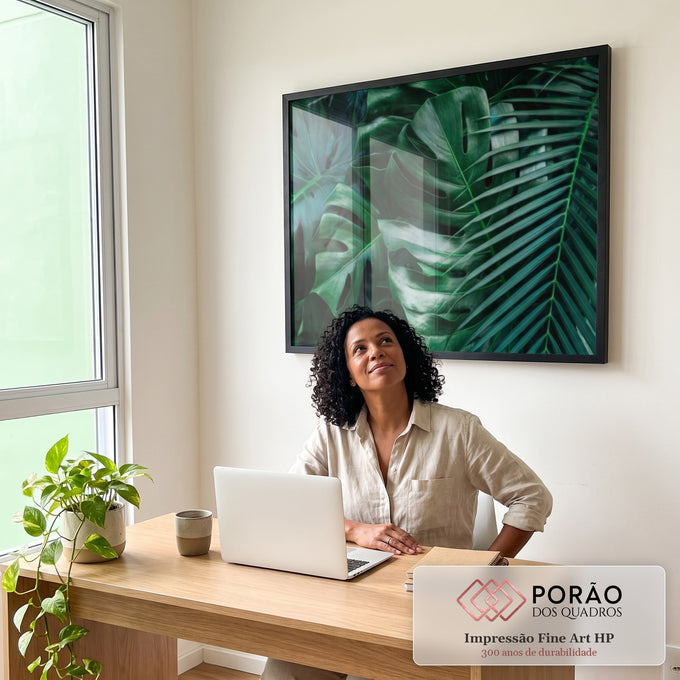 Quadro Decorativo Folhagem Tropical: Oásis Pessoal em escritorio moderno - quadros decorativos para sala