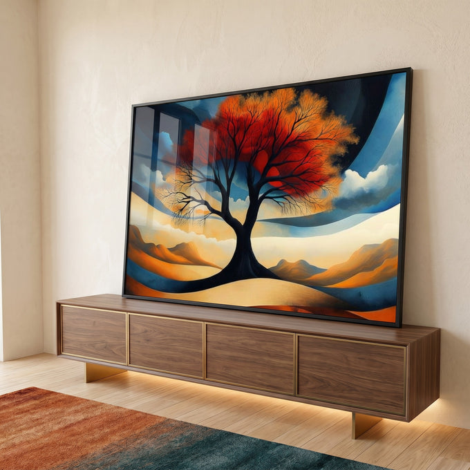 Quadro Decorativo Árvore do Entardecer em ambiente decorado - quadros decorativos para sala