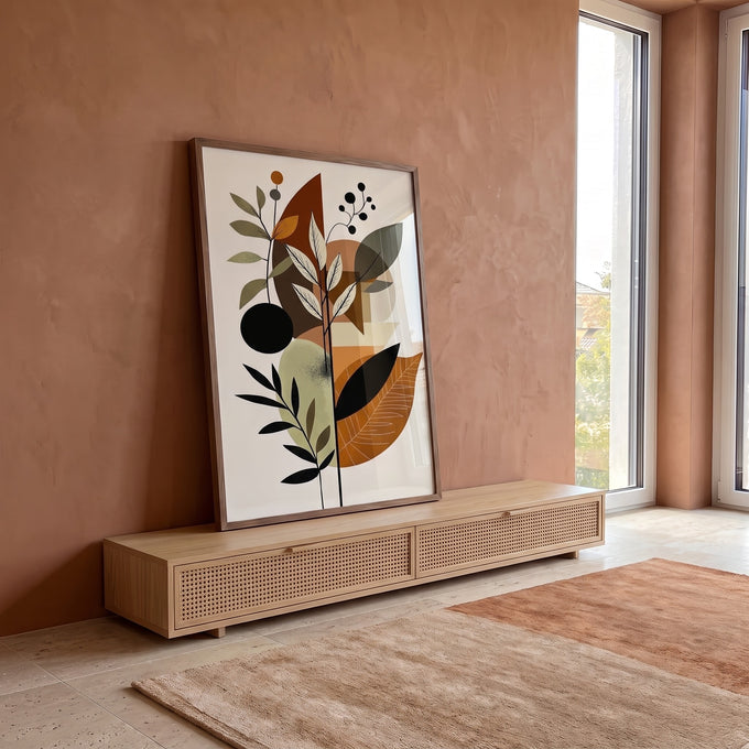 Quadro Decorativo Botânico com Toque Minimalista em ambiente decorado - quadros decorativos para sala