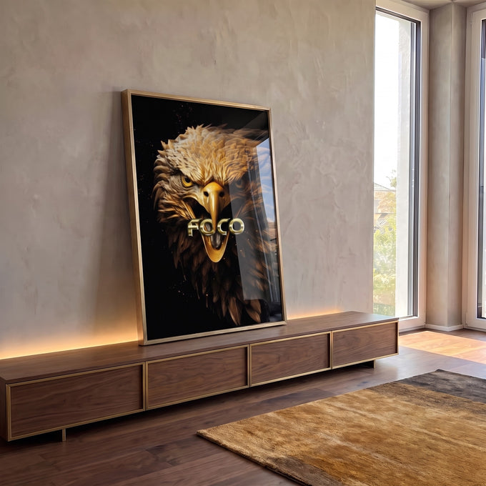 Quadro Decorativo Águia Foco - Elegância e Durabilidade para Sua Casa em ambiente decorado - quadros decorativos para sala