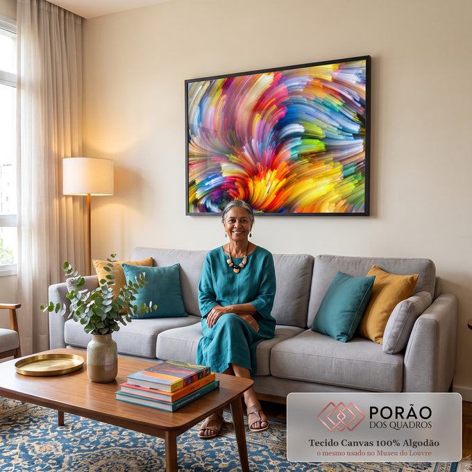 Quadro Decorativo Vibrante: Explosão de Cores Dançantes em sala de estar moderna - quadros decorativos para sala