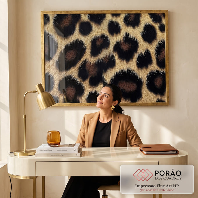 Quadro Decorativo Elegância em Pele de Onça em escritorio moderno - quadros decorativos para sala