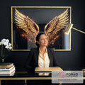 Quadro Decorativo Asas Douradas Elegantes em escritorio moderno - quadros decorativos para sala