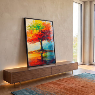 Quadro Decorativo Árvore do Outono Colorido em ambiente decorado - quadros decorativos para sala