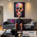 Quadro Decorativo Caveira Tinta: Único e Arrojado em sala de estar moderna - quadros decorativos para sala