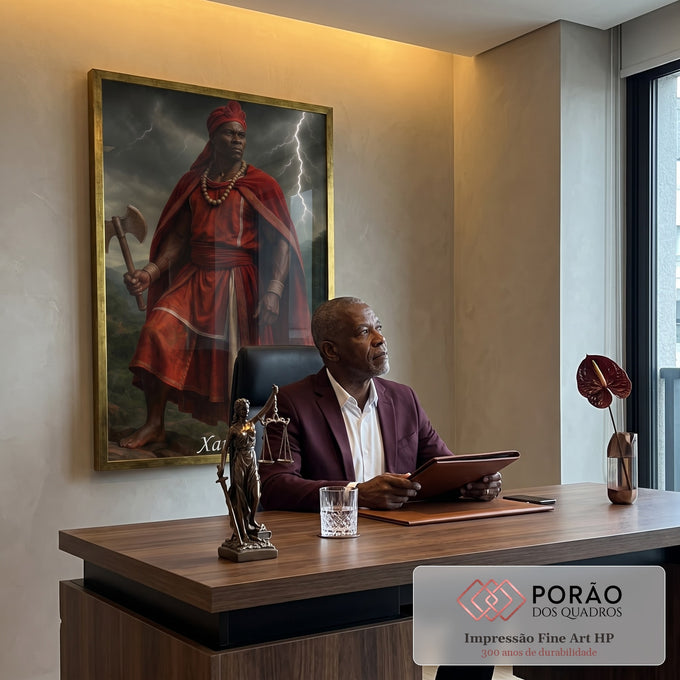 Quadro Decorativo Orixá Xangô: Justiça e Poder em escritorio moderno - quadros decorativos para sala