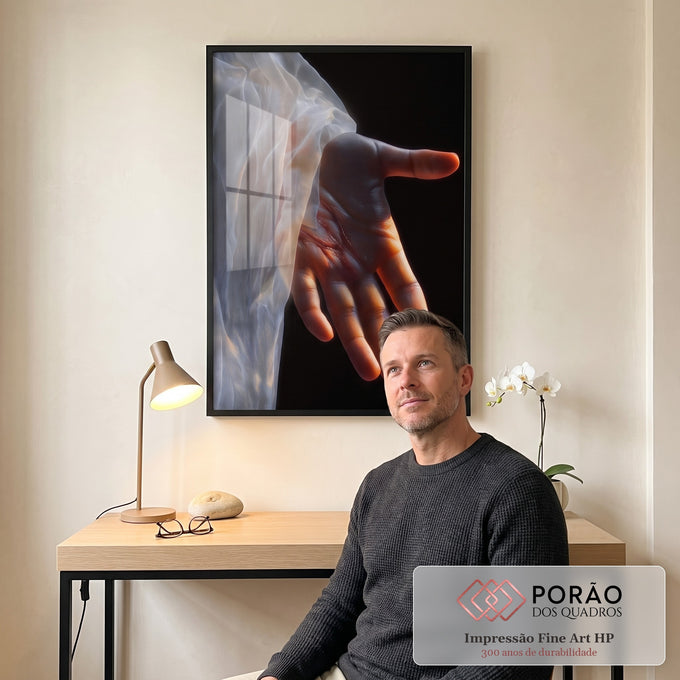 Quadro Decorativo Mão da Esperança: Arte que Conecta em escritorio moderno - quadros decorativos para sala