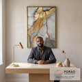 Quadro Decorativo Mármore com Detalhes em Dourado em escritorio moderno - quadros decorativos para sala