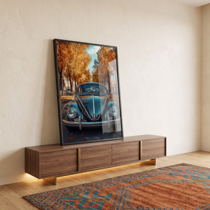 Quadro Decorativo do Fusca em Harmonia com a Natureza em ambiente decorado - quadros decorativos para sala