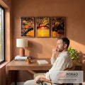 Quadro Decorativo Pôr do Sol Entre Árvores Majestosas em escritorio moderno - quadros decorativos para sala