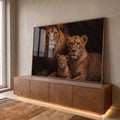 Majestade em Quadro Decorativo de Leões em ambiente decorado - quadros decorativos para sala