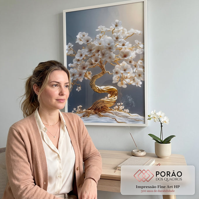 Quadro Decorativo Elegância Natural Dourada em escritorio moderno - quadros decorativos para sala