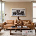 Quadro Decorativo Majestosos Elefantes em Marcha em sala de estar moderna - quadros decorativos para sala
