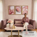 Quadro Decorativo Serenidade em Rosa e Dourado em sala de estar moderna - quadros decorativos para sala
