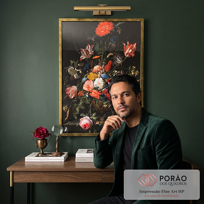 Quadro Decorativo Místico: Flores e Insetos Sob a Luz da Lua em escritorio moderno - quadros decorativos para sala