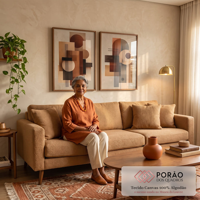 Quadro Decorativo Abstrato Aconchegante em sala de estar moderna - quadros decorativos para sala