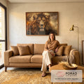Quadro Decorativo Leão Majestoso em sala de estar moderna - quadros decorativos para sala