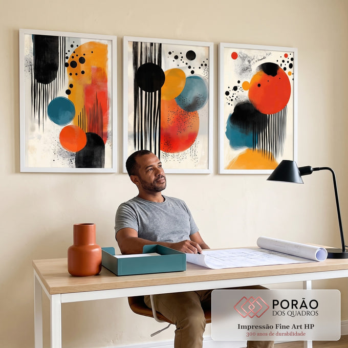 Energia Abstrata: Quadro Decorativo em Painéis de Cores Vibrantes em escritorio moderno - quadros decorativos para sala
