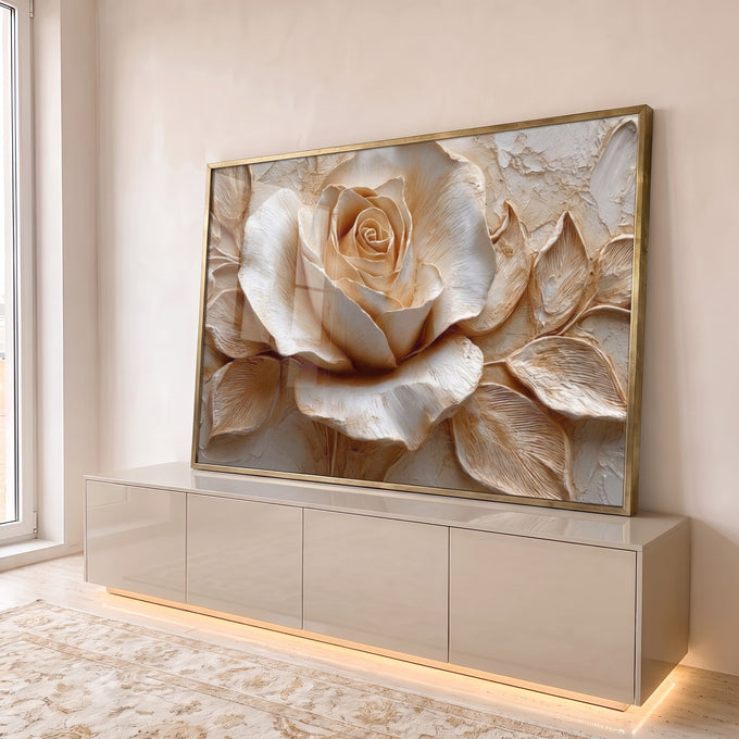 Quadro Decorativo Rosa Elegante em ambiente decorado - quadros decorativos para sala