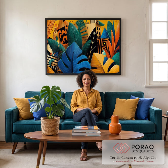 Quadro Decorativo Harmonia Urbana Vibrante em sala de estar moderna - quadros decorativos para sala
