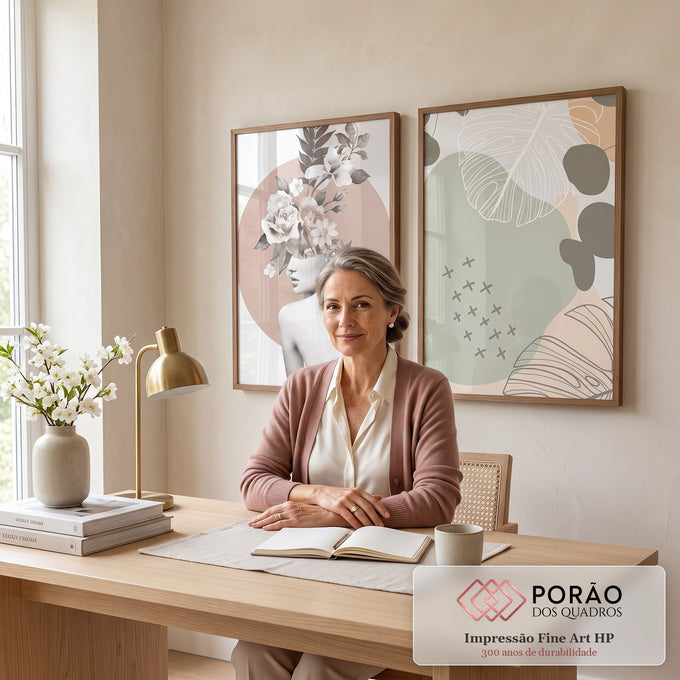 Quadro Decorativo Elegância Floral - Beleza Única em escritorio moderno - quadros decorativos para sala