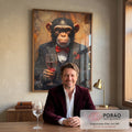 Quadro Decorativo Sofisticado Chimpanzé Elegante em escritorio moderno - quadros decorativos para sala