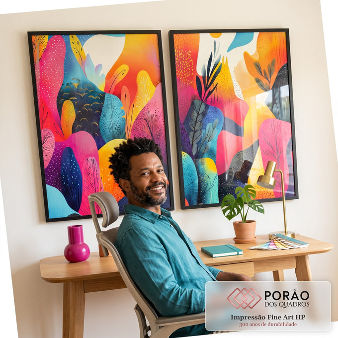 Quadro Decorativo Abstrato Vibrante: Paisagens que Encantam em escritorio moderno - quadros decorativos para sala