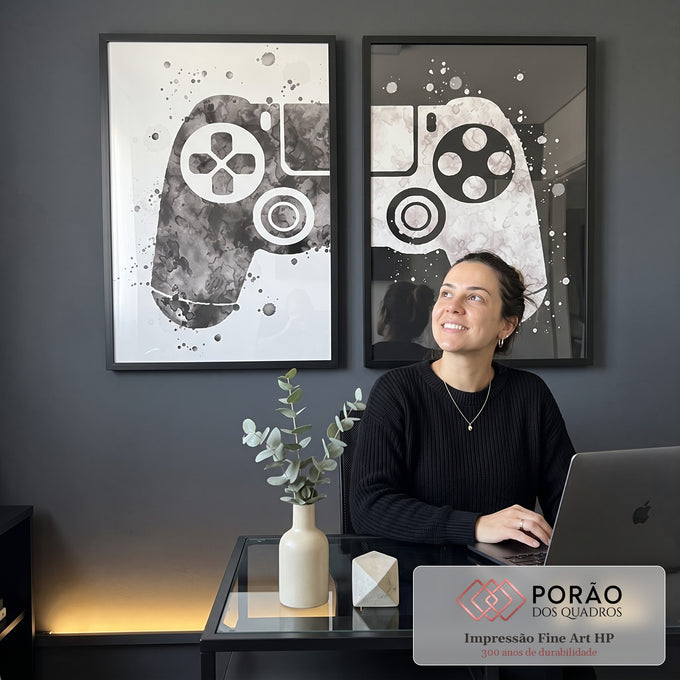 Quadro Decorativo Gamers em Ação: Exclusividade Visual em escritorio moderno - quadros decorativos para sala