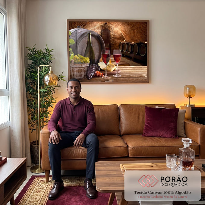 Quadro Decorativo: Vinho e Queijo - Toque Rústico e Elegante em sala de estar moderna - quadros decorativos para sala