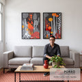 Quadro Decorativo Dupla Abstrata em Pontilhados em sala de estar moderna - quadros decorativos para sala