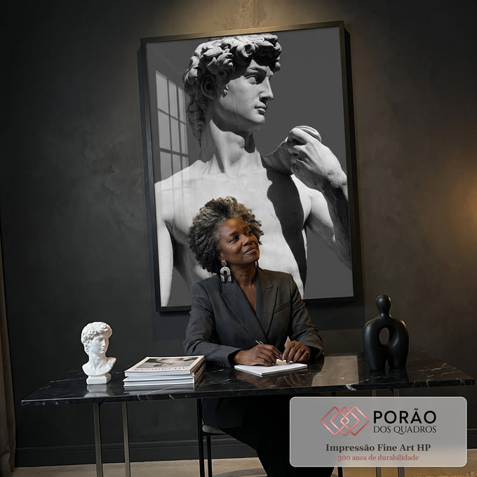 Quadro Decorativo: Toque Renascentista Único em Preto e Branco em escritorio moderno - quadros decorativos para sala