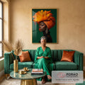 Quadro Decorativo Mulher Vibrante em sala de estar moderna - quadros decorativos para sala