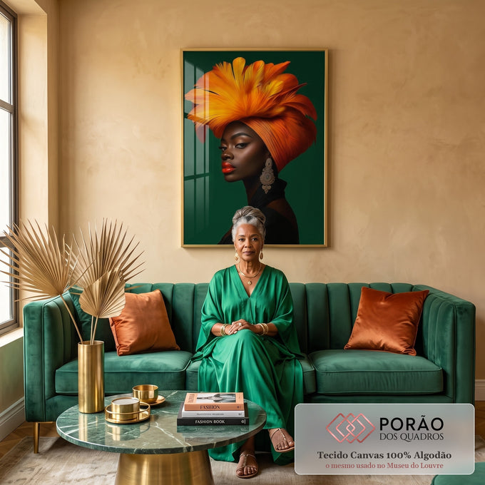 Quadro Decorativo Mulher Vibrante em sala de estar moderna - quadros decorativos para sala