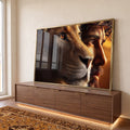Quadro Decorativo Majestoso: Leão e Jesus Cristo em ambiente decorado - quadros decorativos para sala