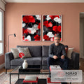 Quadro Decorativo Elegância Botânica em Vermelho e Branco em sala de estar moderna - quadros decorativos para sala