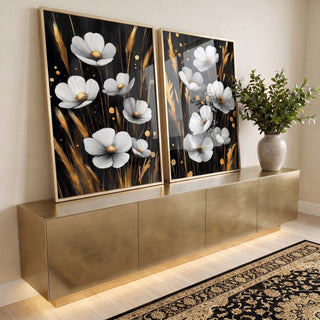 Quadro Decorativo Dupla Magnífica de Flores  Um Toque de Natureza em ambiente decorado - quadros decorativos para sala