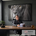 Quadro Decorativo - Leão em Preto e Branco em escritorio moderno - quadros decorativos para sala