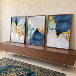 Quadro Decorativo Nórdico c/ Toque Dourado ? Exclusividade Total em ambiente decorado - quadros decorativos para sala