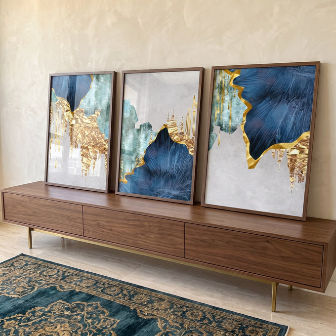 Quadro Decorativo Nórdico c/ Toque Dourado ? Exclusividade Total em ambiente decorado - quadros decorativos para sala