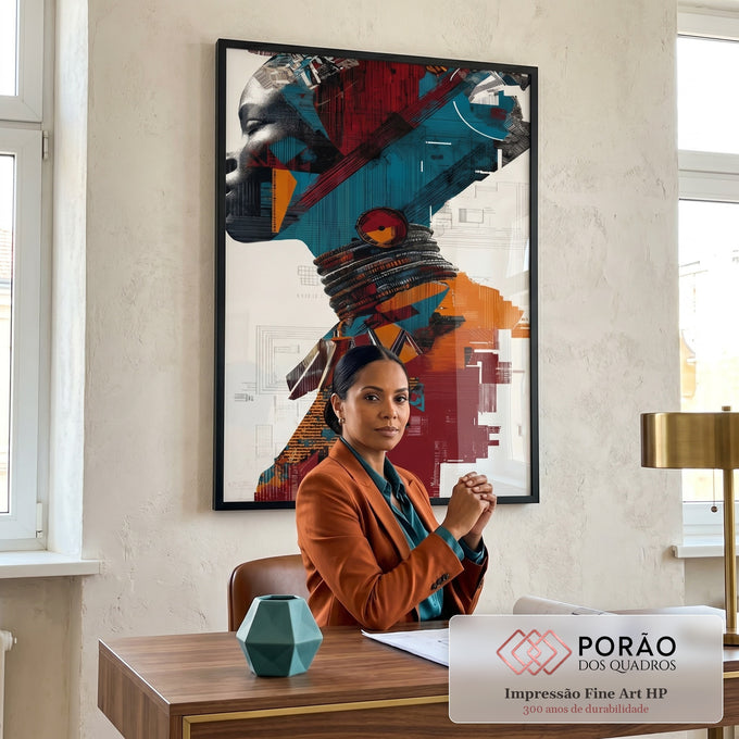 Quadro Decorativo Silhueta Feminina Vibrante em escritorio moderno - quadros decorativos para sala