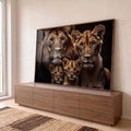 Quadro Decorativo Magnífica Família de Leões em ambiente decorado - quadros decorativos para sala