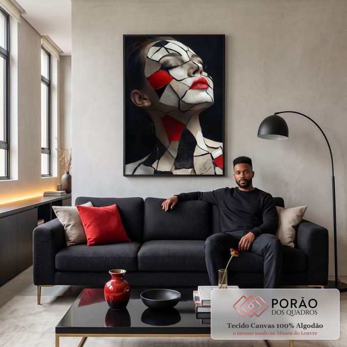 Mosaico da Alma: Quadro Feminino em Fragmentos em sala de estar moderna - quadros decorativos para sala