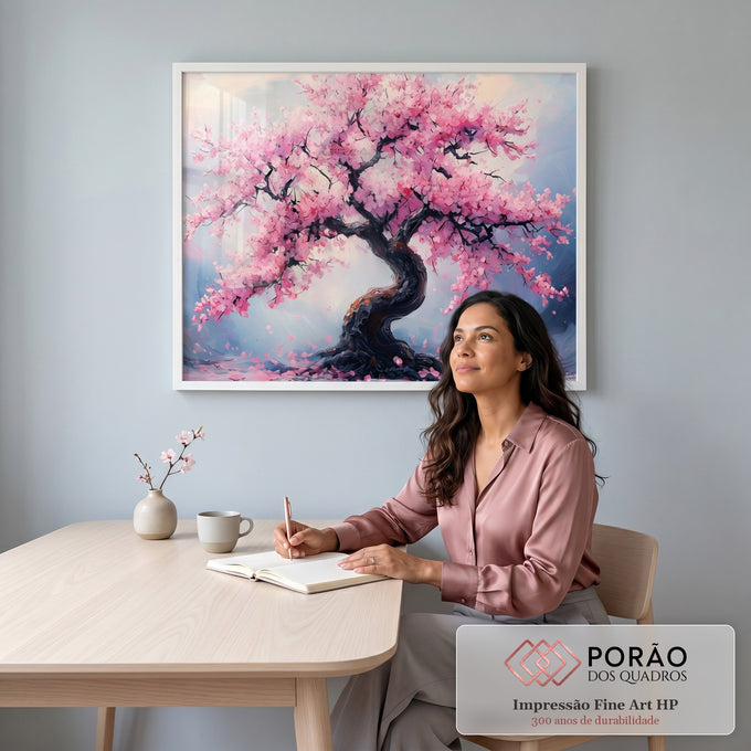 Quadro Decorativo Árvore da Vida com Pétalas Rosas - Arte que Inspira em escritorio moderno - quadros decorativos para sala