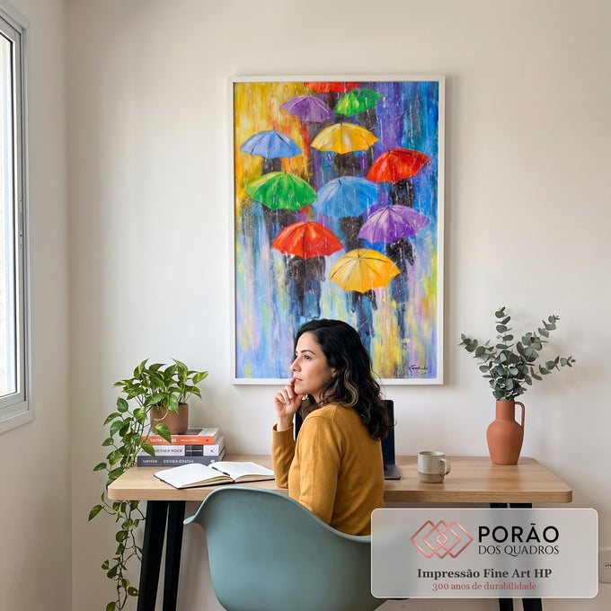 Quadro Decorativo: Dia Chuvoso Colorido - Uma Explosão de Alegria em escritorio moderno - quadros decorativos para sala