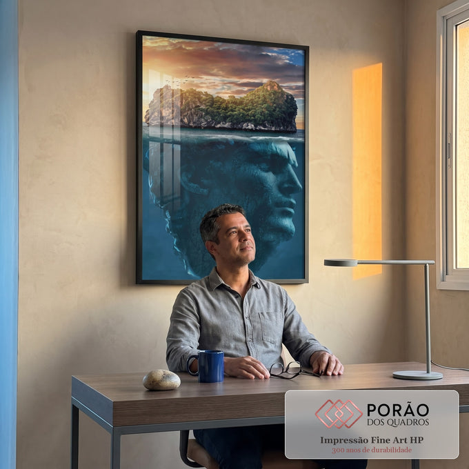 Quadro Decorativo Ilha com Cabeça - Estilo Sofisticado para Ambientes Modernos em escritorio moderno - quadros decorativos para sala